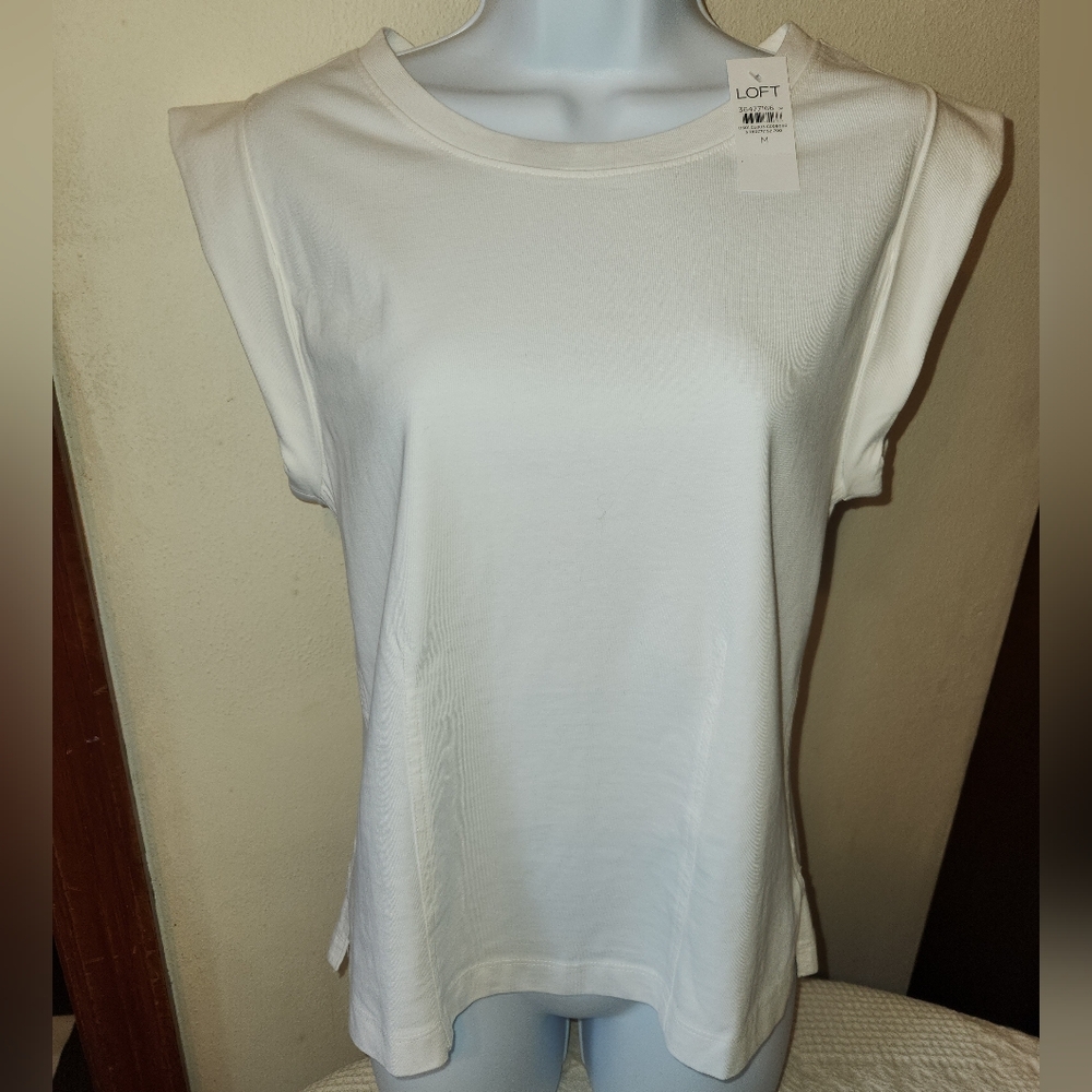 LOFT NWT White Cotton Cap Sleeve Muscle Tee Medium